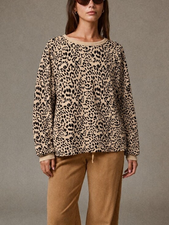 Papermoon Tops - Papermoon Leopard Print Long Sleeve Top Size Medium Tan Black Animal Print